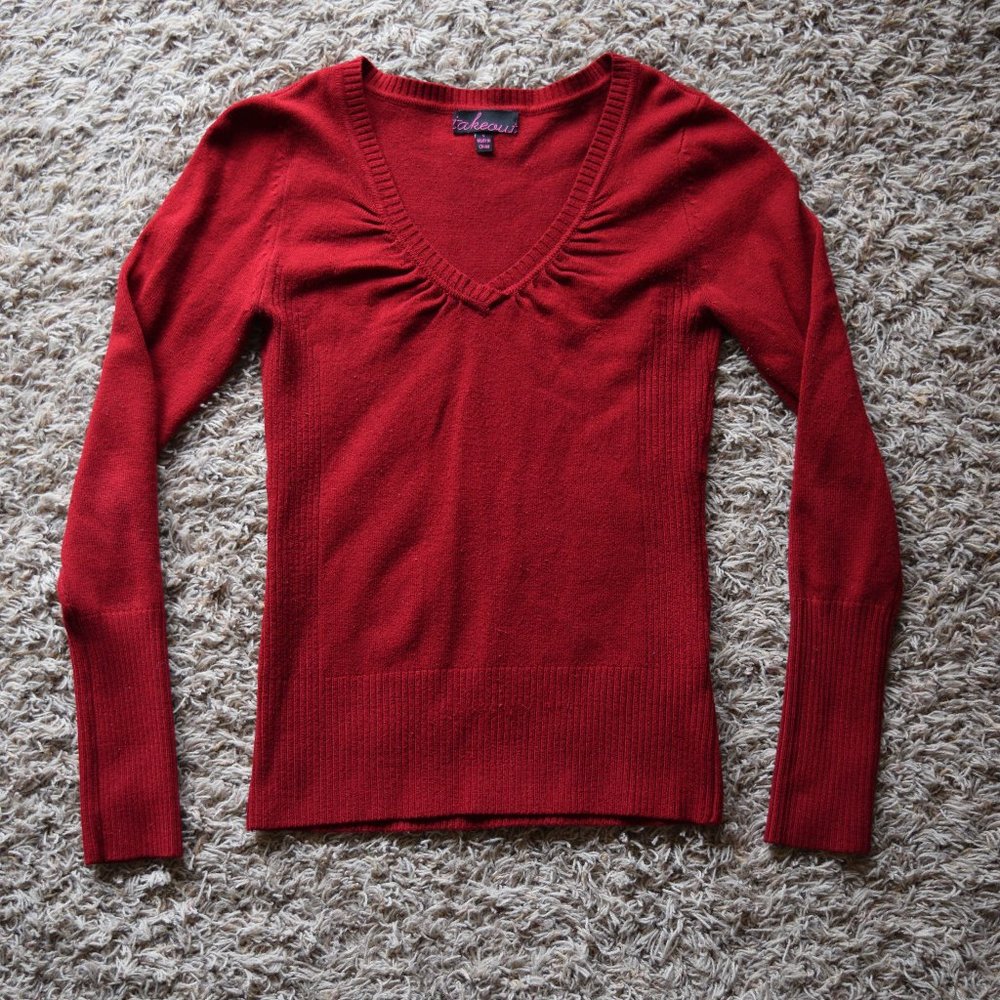 Takeout Sweater Size Small Red V-Neck
